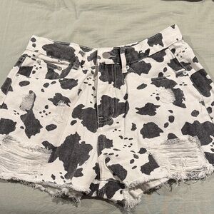 POL Black and White Cow Print High Waist Shorts